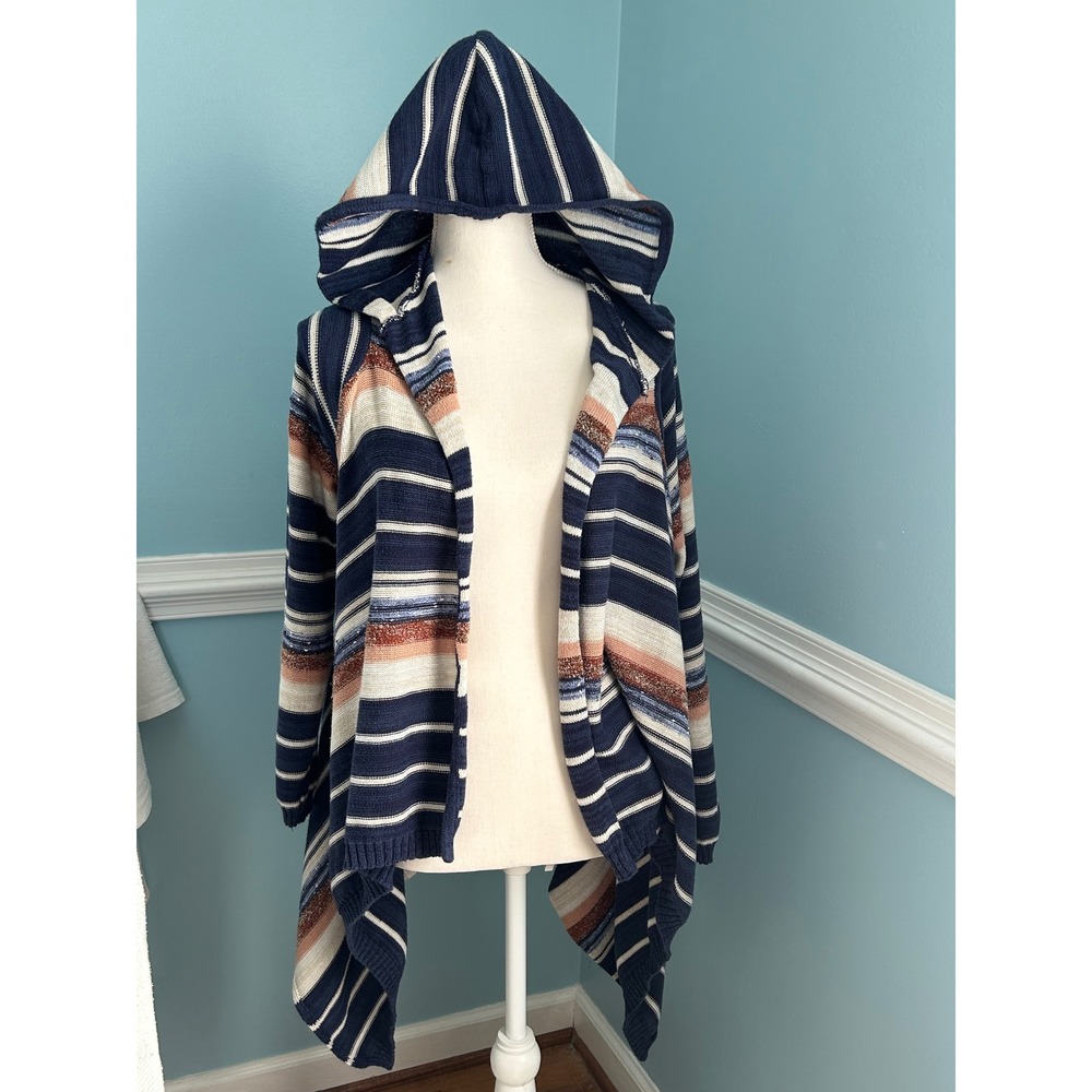 American Rag Cie Womens XL Striped Hooded Open Front boHo, gypsy hippie Cardigan